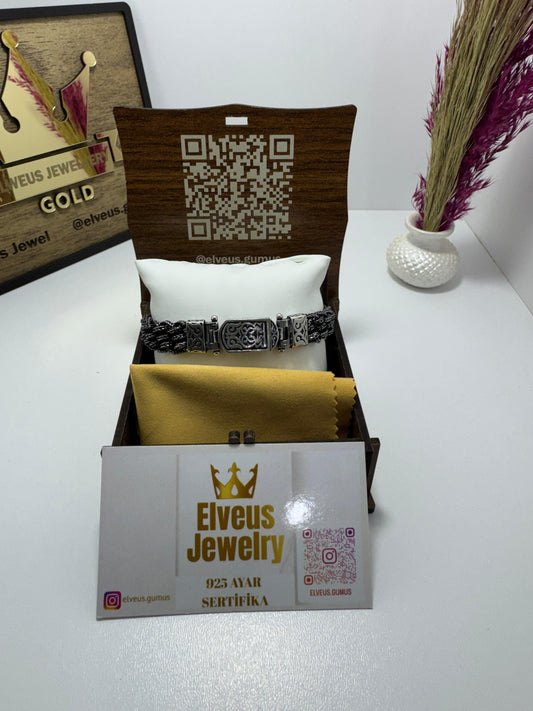 KALIN HASIR ÖRGÜ OTANTİK 925 AYAR GÜMÜŞ BİLEKLİK
