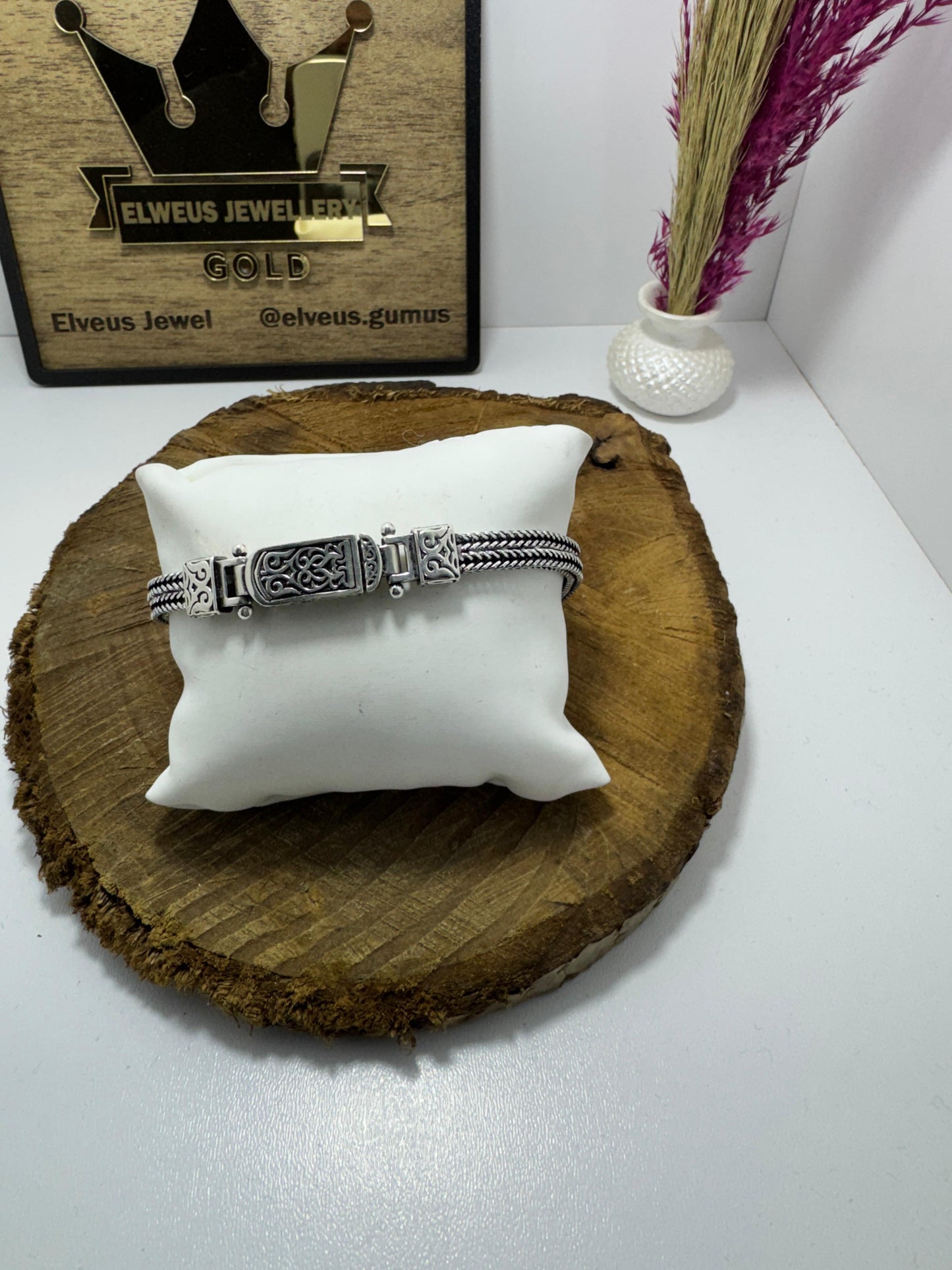 ORTA HASIR ÖRGÜ OTANTİK 925 AYAR GÜMÜŞ BİLEKLİK