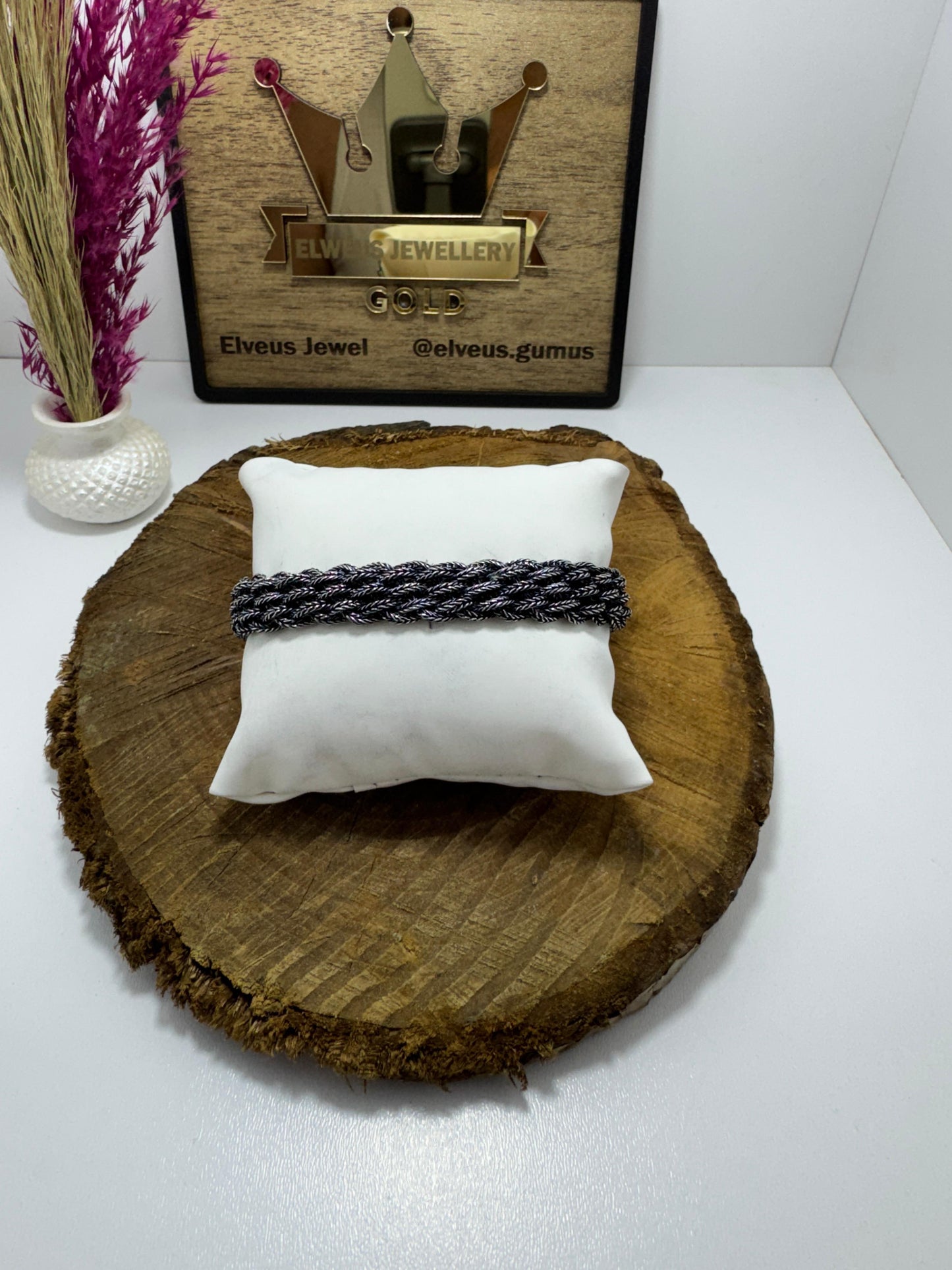 KALIN HASIR ÖRGÜ OTANTİK 925 AYAR GÜMÜŞ BİLEKLİK