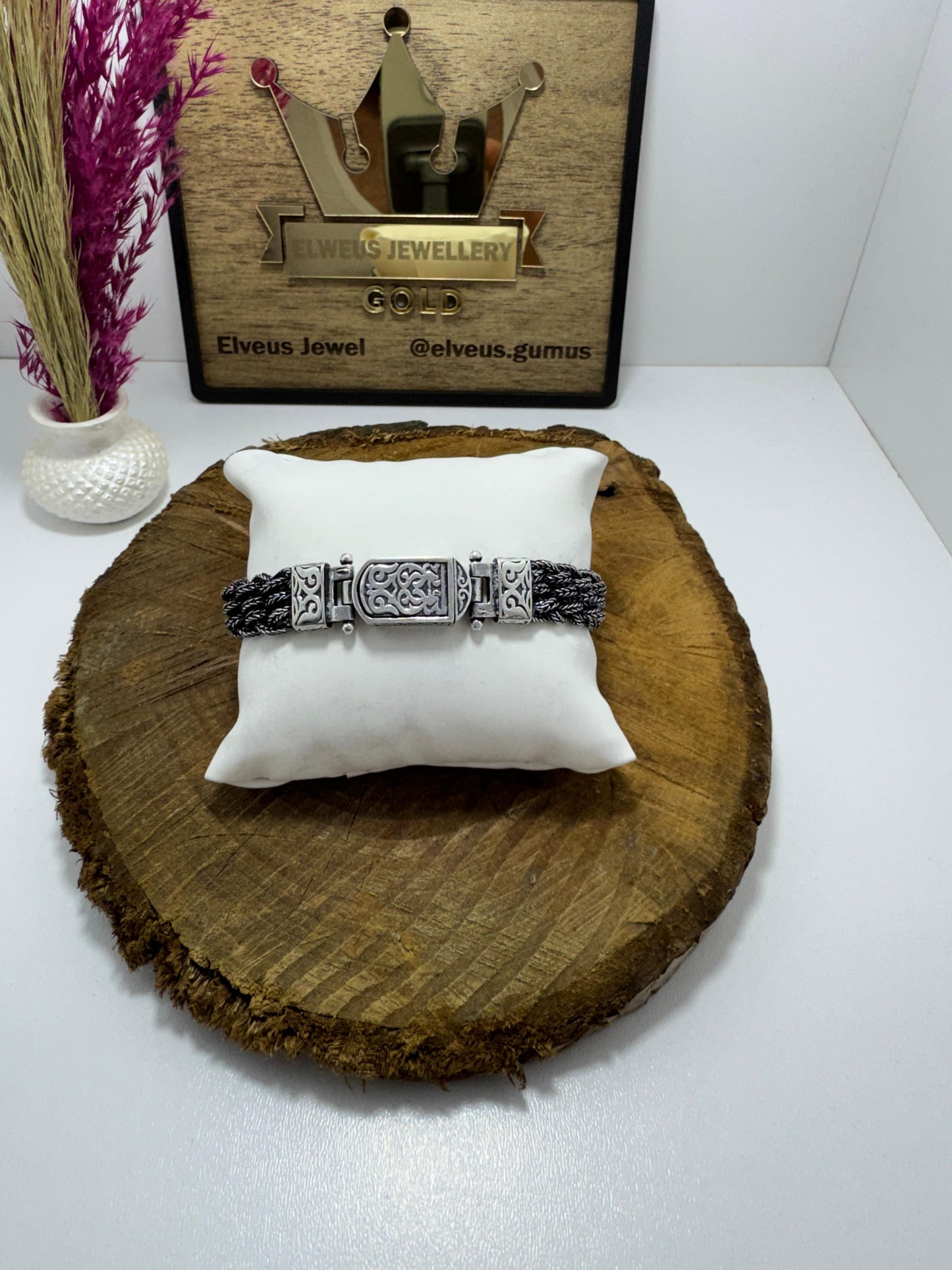 KALIN HASIR ÖRGÜ OTANTİK 925 AYAR GÜMÜŞ BİLEKLİK