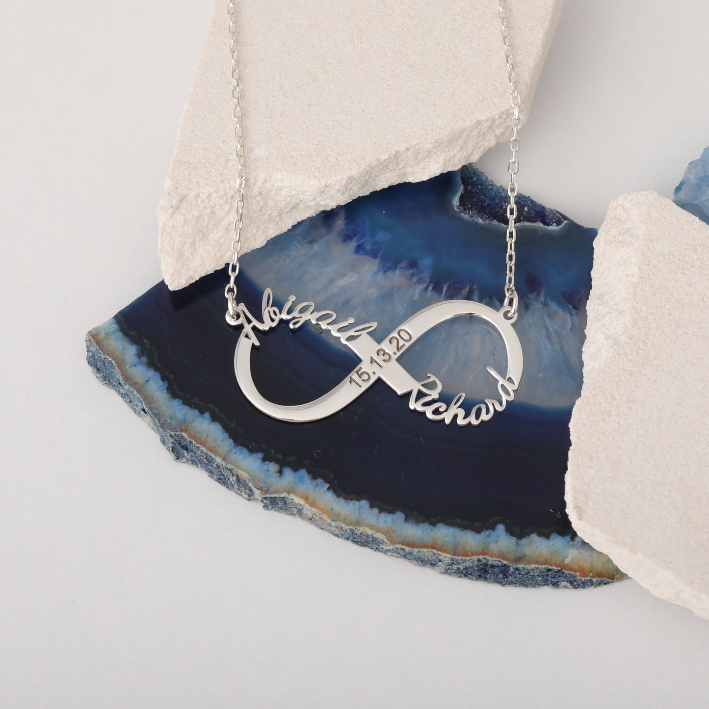 SONSUZ KİŞİYE ÖZEL ÇİFT İSİMLİ 925 AYAR GÜMÜŞ KOLYE