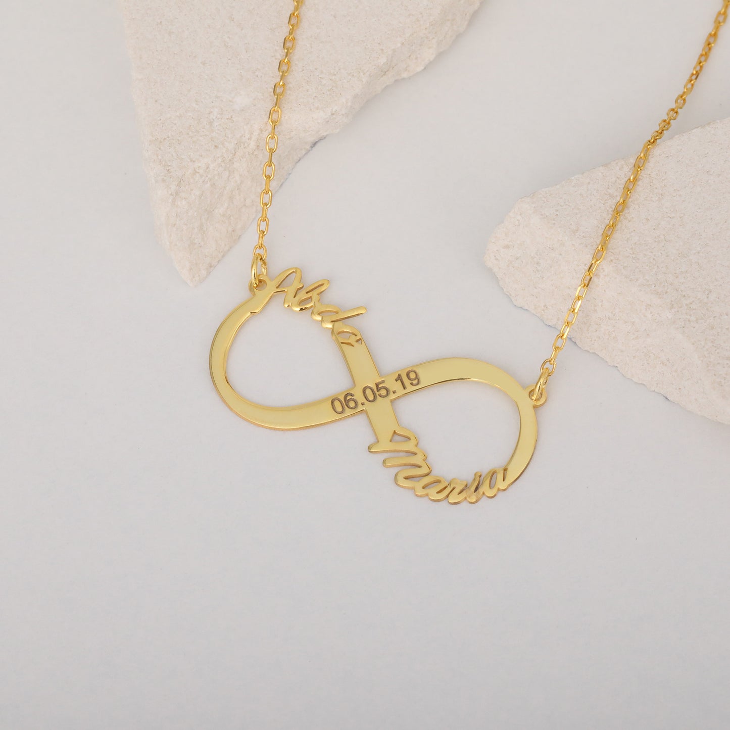 SONSUZ KİŞİYE ÖZEL ÇİFT İSİMLİ 925 AYAR GÜMÜŞ KOLYE