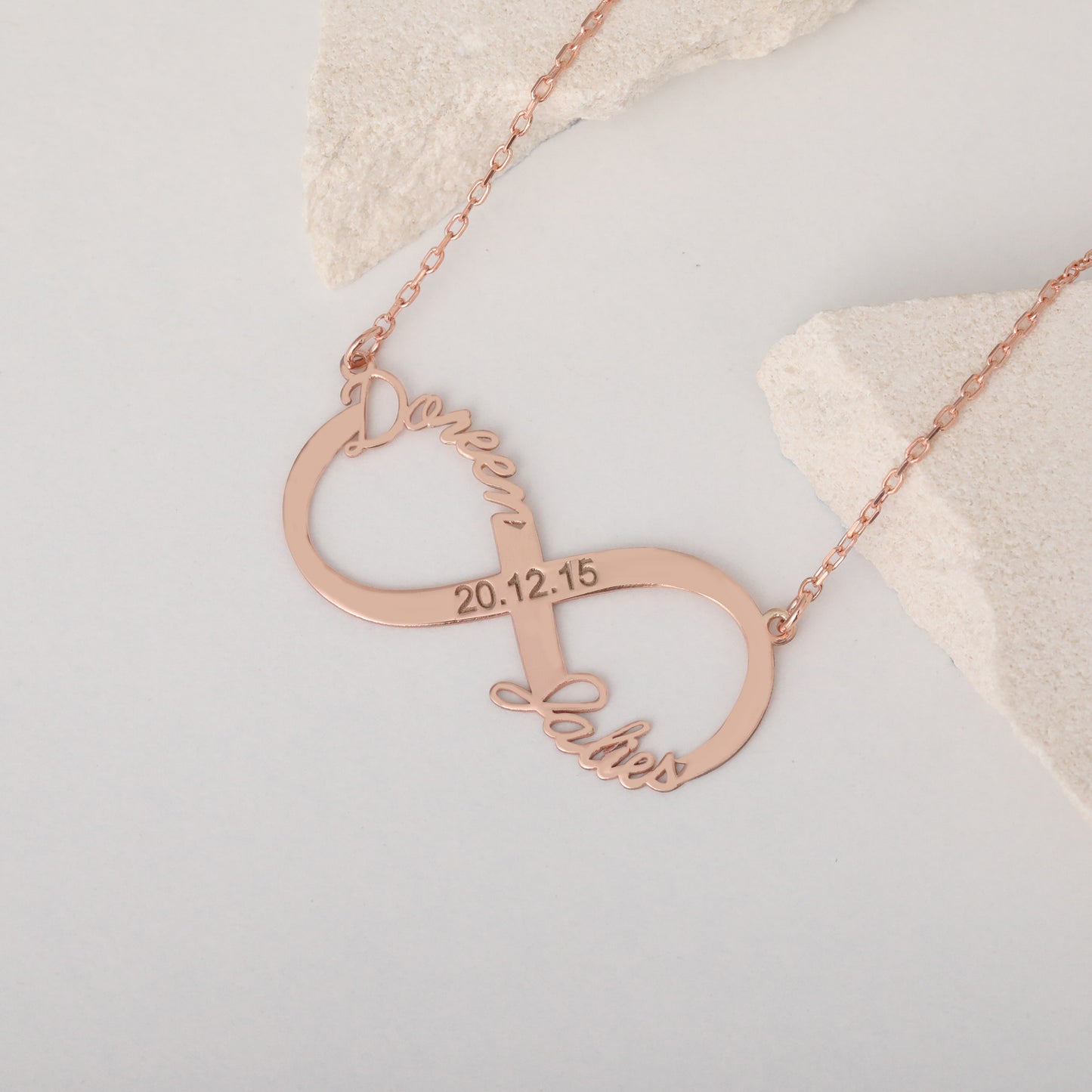 SONSUZ KİŞİYE ÖZEL ÇİFT İSİMLİ 925 AYAR GÜMÜŞ KOLYE