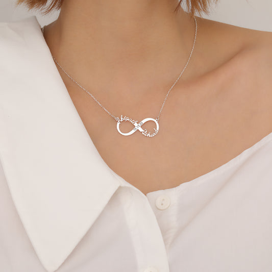 SONSUZ KİŞİYE ÖZEL ÇİFT İSİMLİ 925 AYAR GÜMÜŞ KOLYE