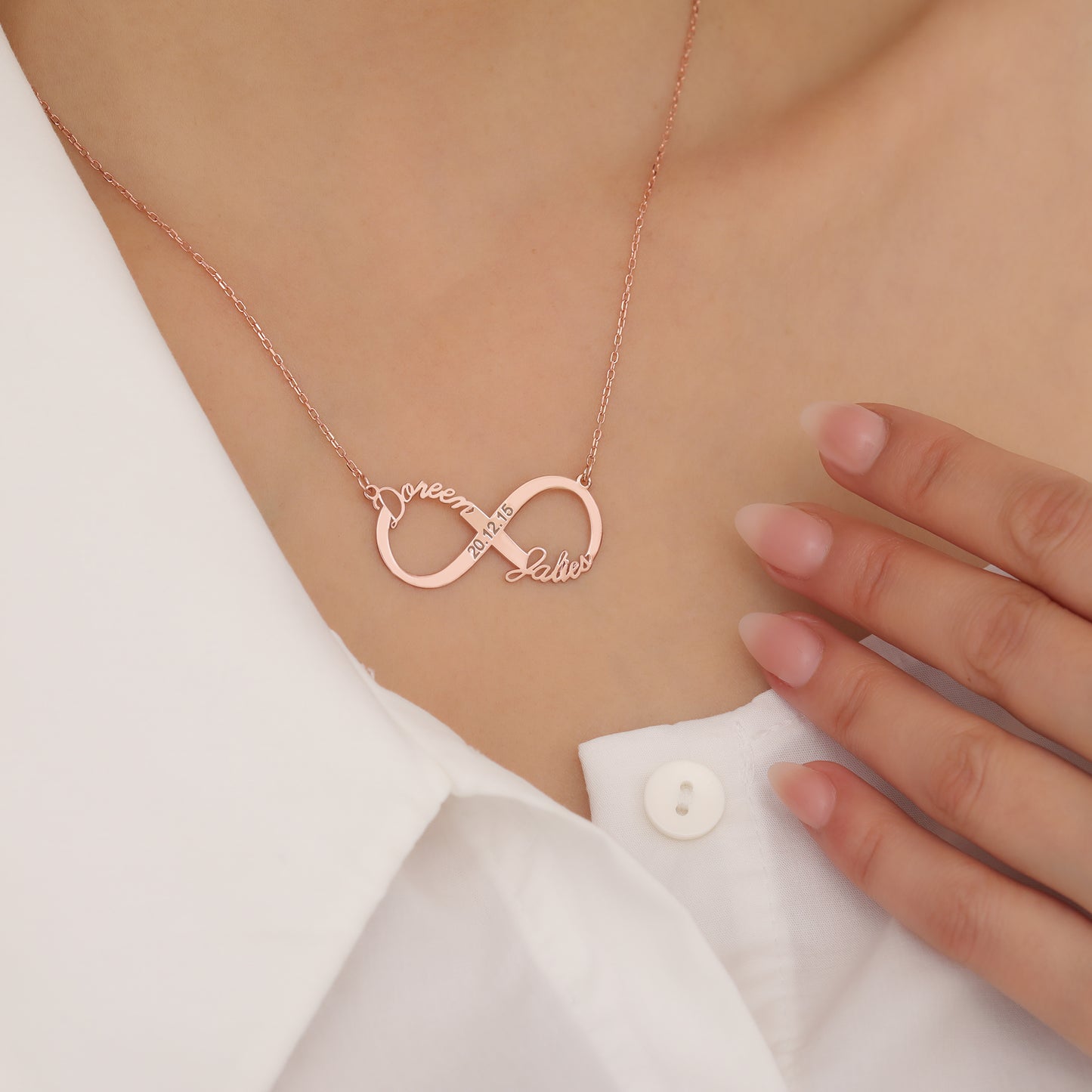 SONSUZ KİŞİYE ÖZEL ÇİFT İSİMLİ 925 AYAR GÜMÜŞ KOLYE