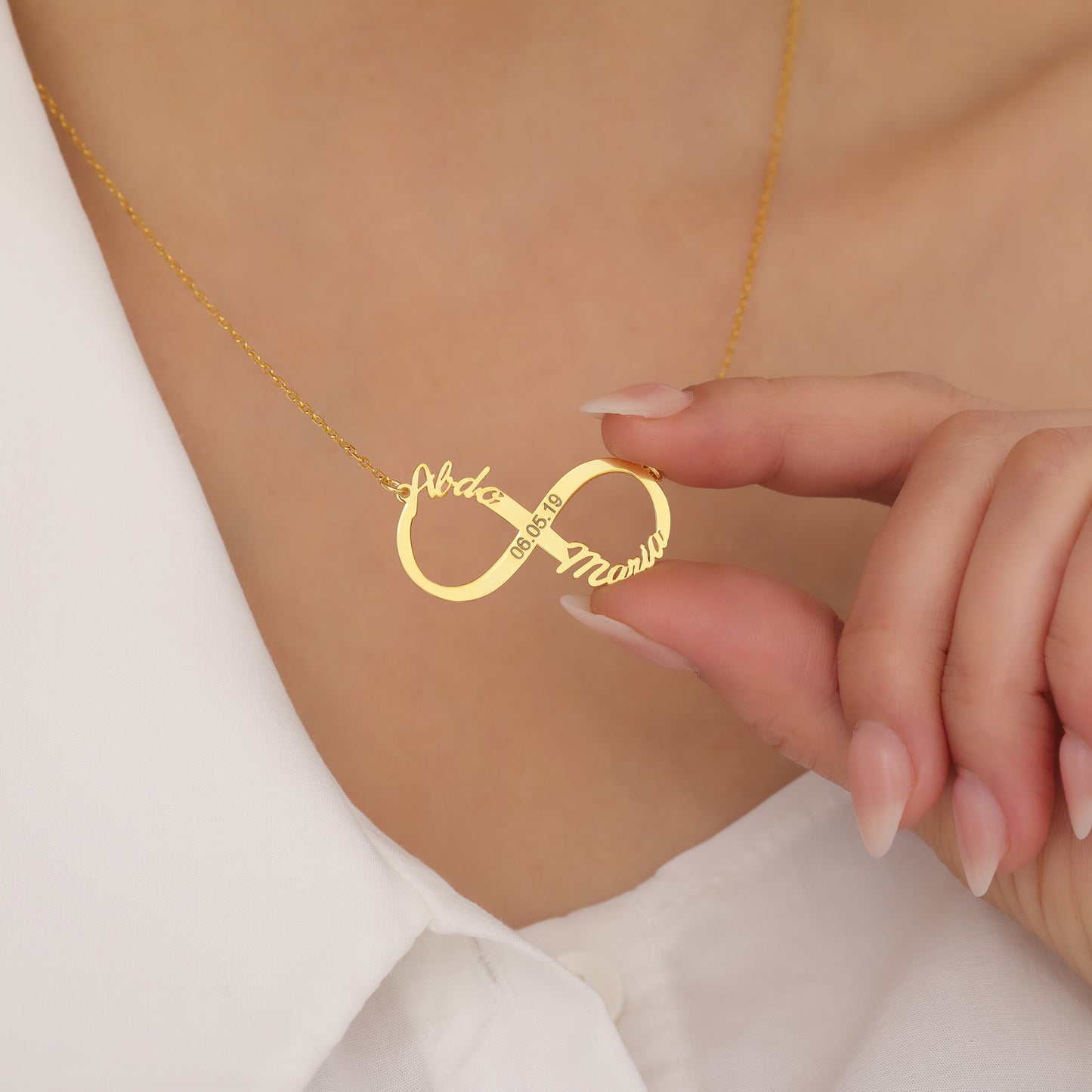 SONSUZ KİŞİYE ÖZEL ÇİFT İSİMLİ 925 AYAR GÜMÜŞ KOLYE