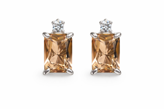 KARE KAHVERENGİ  BAGET TAŞLI 925 AYAR KÜPE